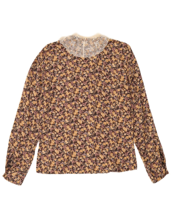 BENETTON Womens Shirt Blouse UK 12 Medium Brown Floral