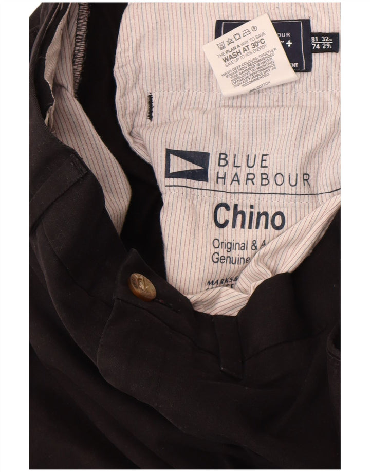 Marks & Spencer Mens Blue Harbour Straight Chino Trousers W32 L29 Black