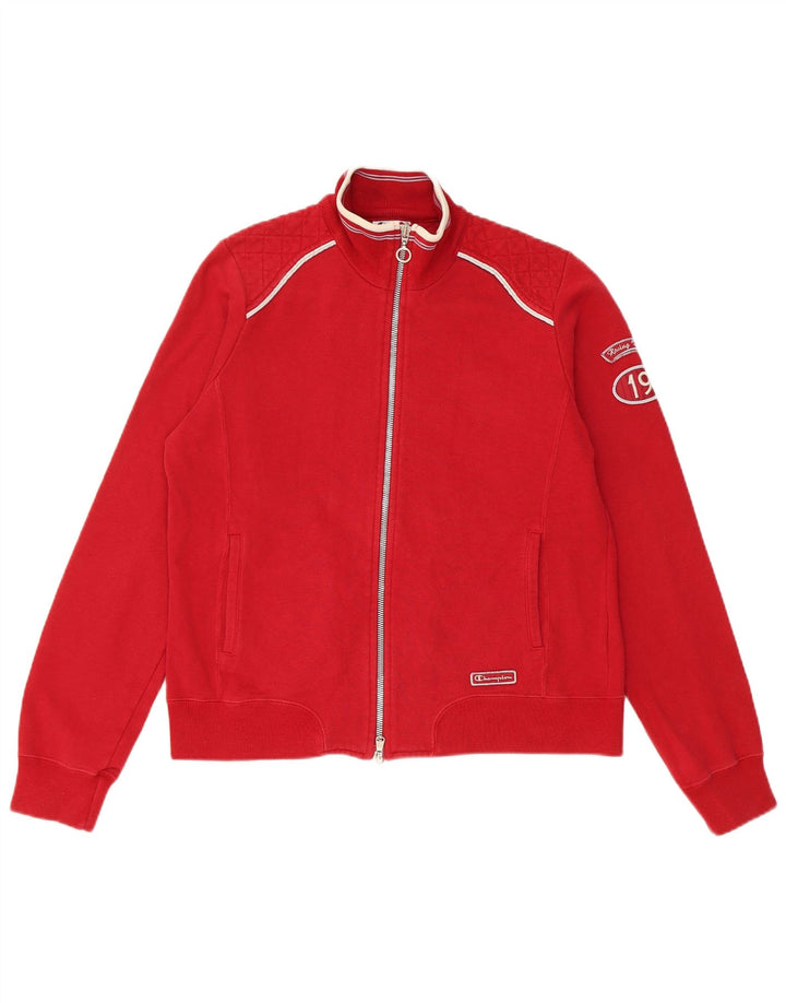 Champion Womens Graphic Tracksuit Top Jacket UK 14 Large Red Cotton