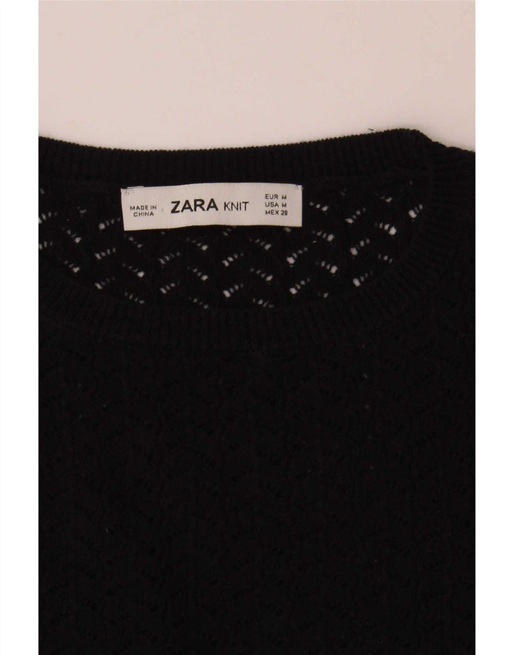 Zara Womens Crop Knit Blouse Top UK 12 Medium Navy Blue Striped
