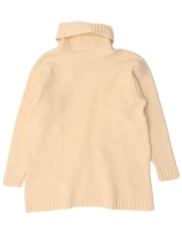Vintage Womens Roll Neck Jumper Sweater UK 14 Medium Off White Geometric
