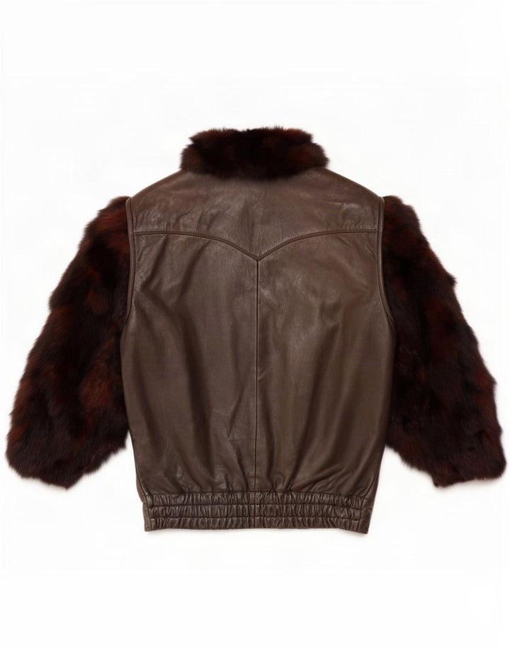 Ruffo Womens Faux Fur Oversized Leather Jacket UK 18 XL Brown