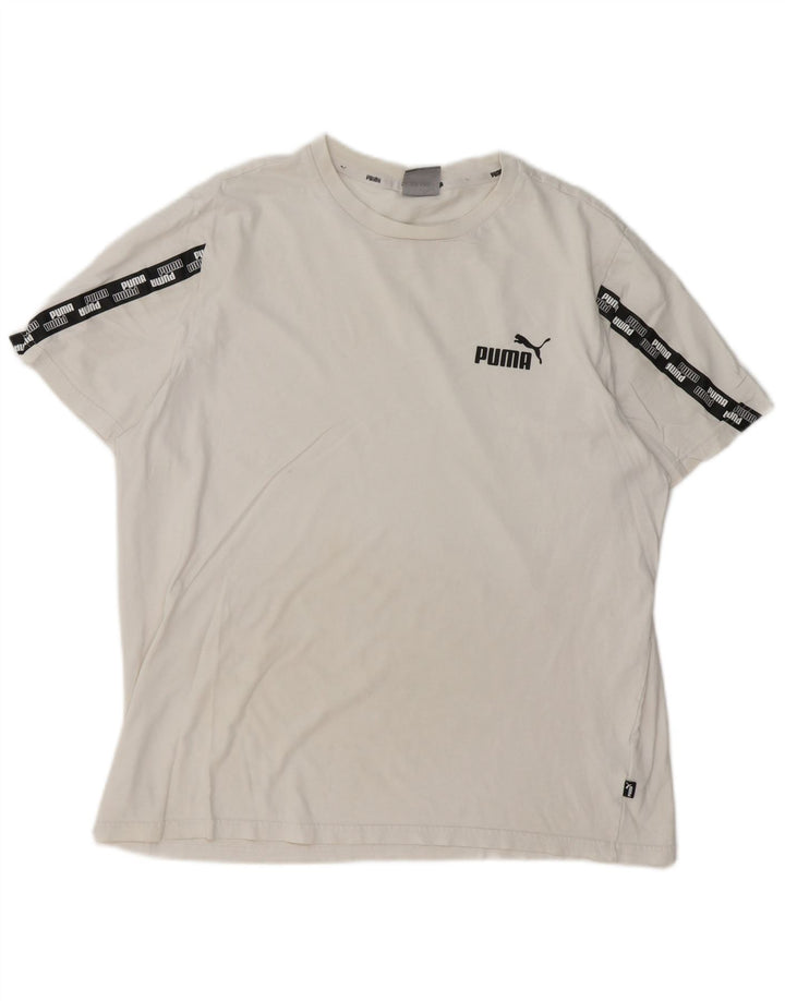 PUMA Mens Graphic T-Shirt Top Large White Colourblock Cotton
