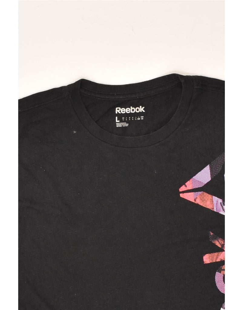 REEBOK Womens Graphic T-Shirt Top UK 16 Large Black Cotton | Vintage Reebok | Thrift | Second-Hand Reebok | Used Clothing | Messina Hembry 