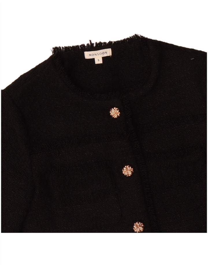 MONSOON Womens 5 Button Blazer Jacket UK 10 Small Black Polyester