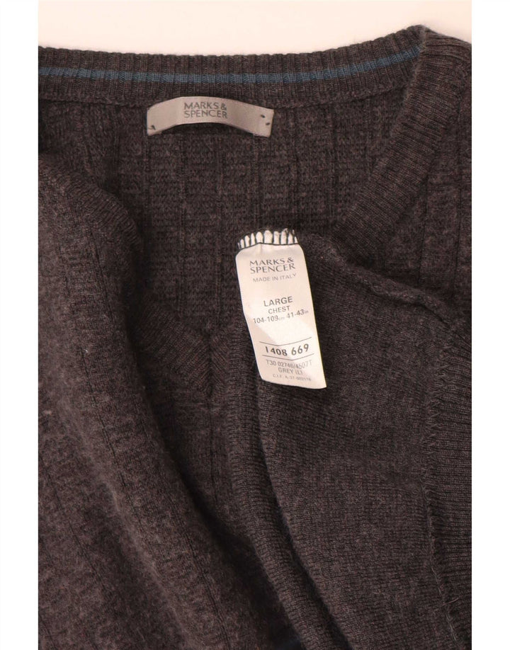 Marks & Spencer Mens V-Neck Jumper Sweater Large Grey Acrylic