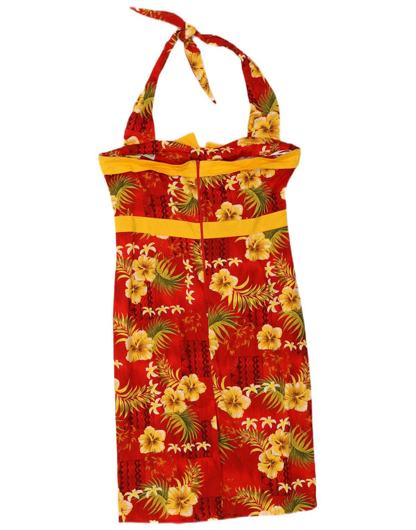 Collectif Womens Halter Dress UK 14 Medium Red Floral Cotton
