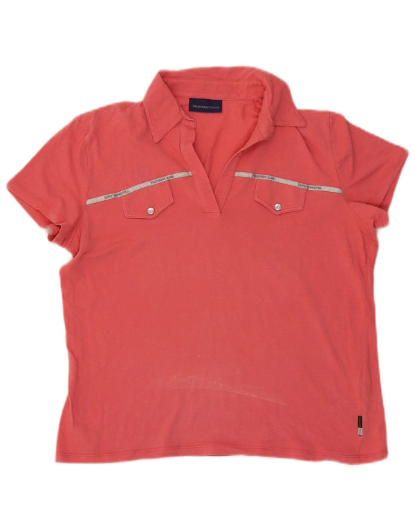 Trussardi Womens Polo Shirt UK 18 XL Pink Cotton