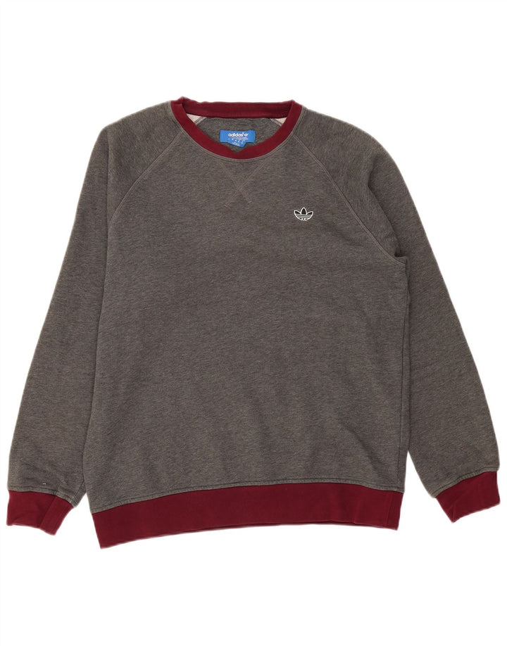 Adidas Mens Sweatshirt Jumper Medium Grey Colourblock Cotton
