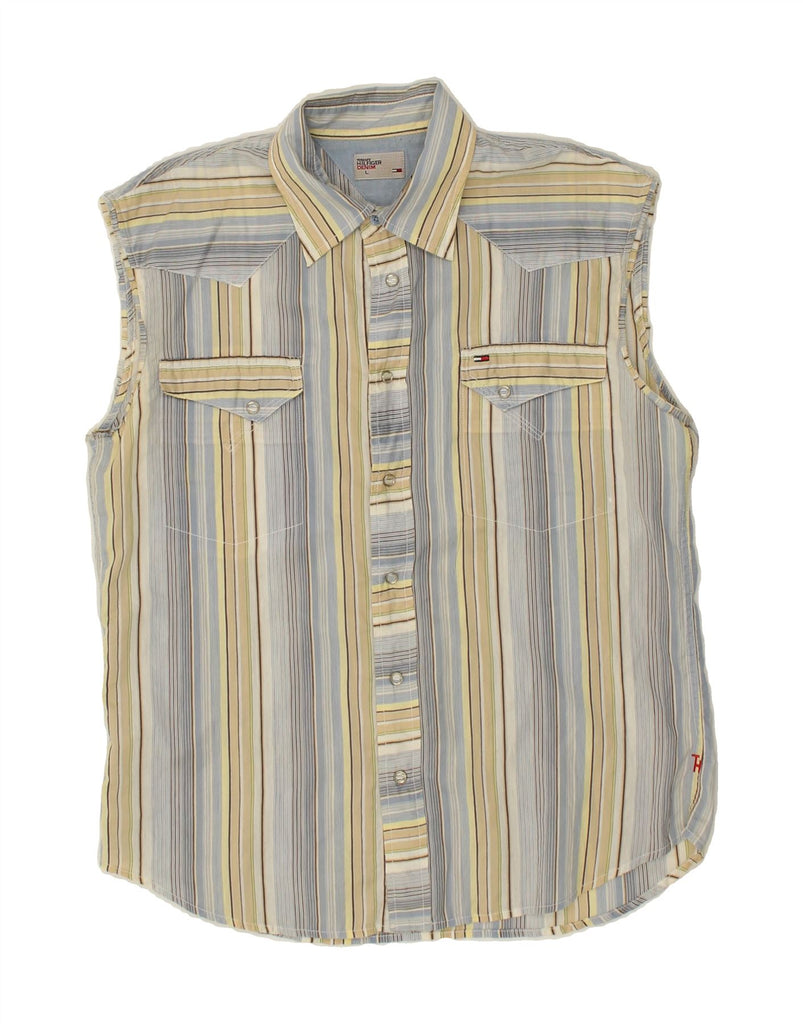 TOMMY HILFIGER Mens Sleeveless Shirt Large Blue Striped | Vintage Tommy Hilfiger | Thrift | Second-Hand Tommy Hilfiger | Used Clothing | Messina Hembry 