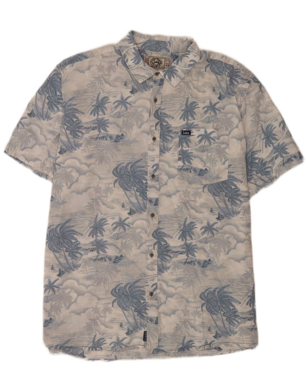Lois Mens Short Sleeve Hawaiian Shirt XL Blue Cotton Beach