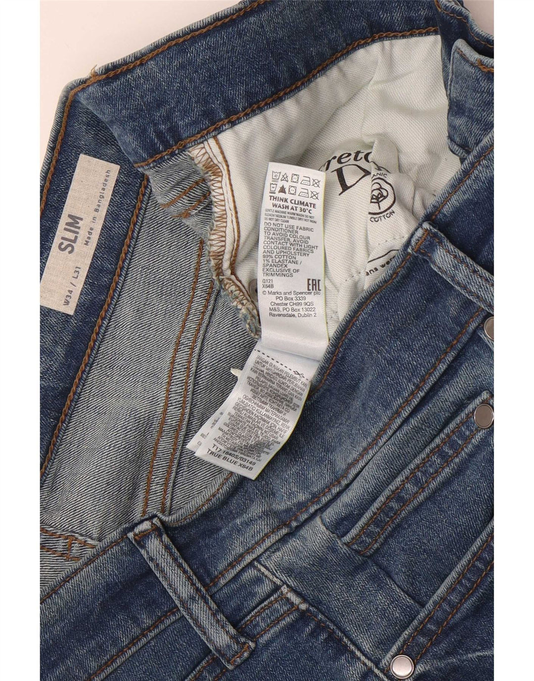 Marks & Spencer Mens Slim Jeans W34 L31 Blue Cotton