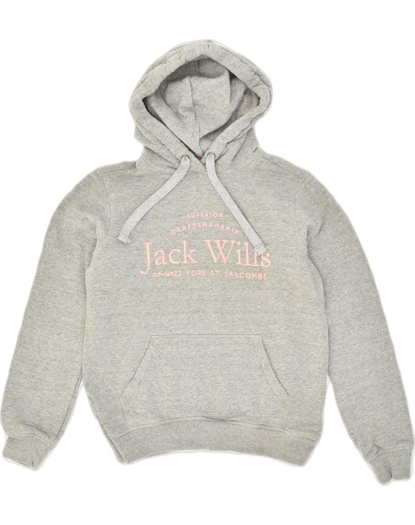 JACK WILLS Womens Graphic Hoodie Jumper UK 10 Small  Grey Cotton | Vintage Jack Wills | Thrift | Second-Hand Jack Wills | Used Clothing | Messina Hembry 