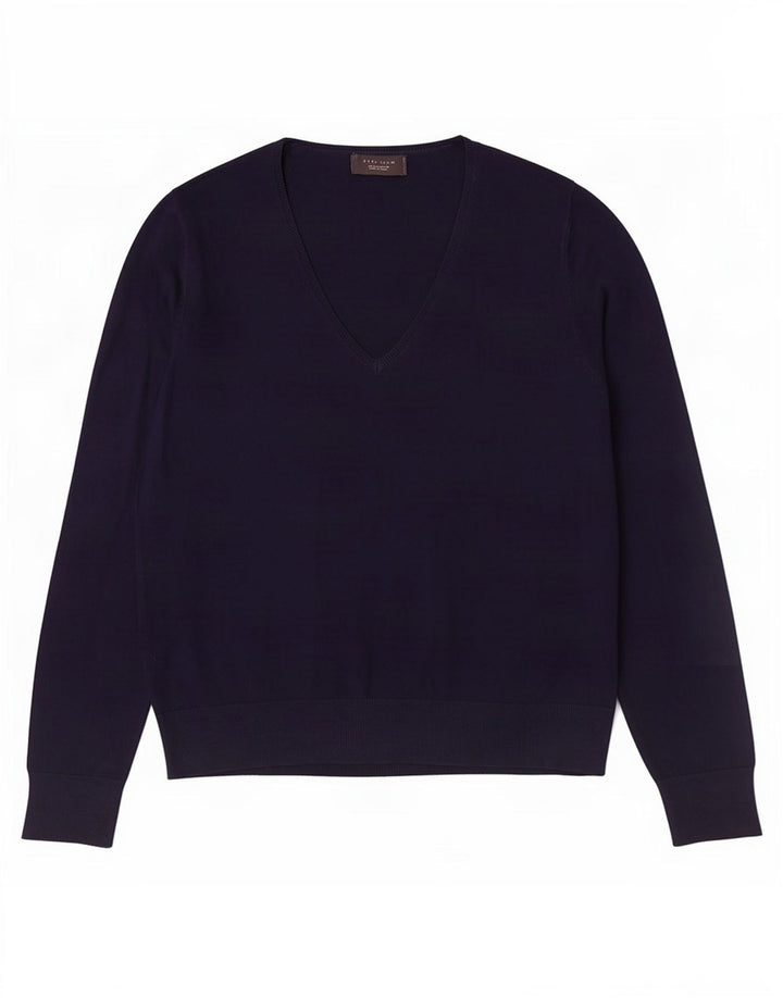 Zara Mens V-Neck Jumper Sweater Large Navy Blue Viscose