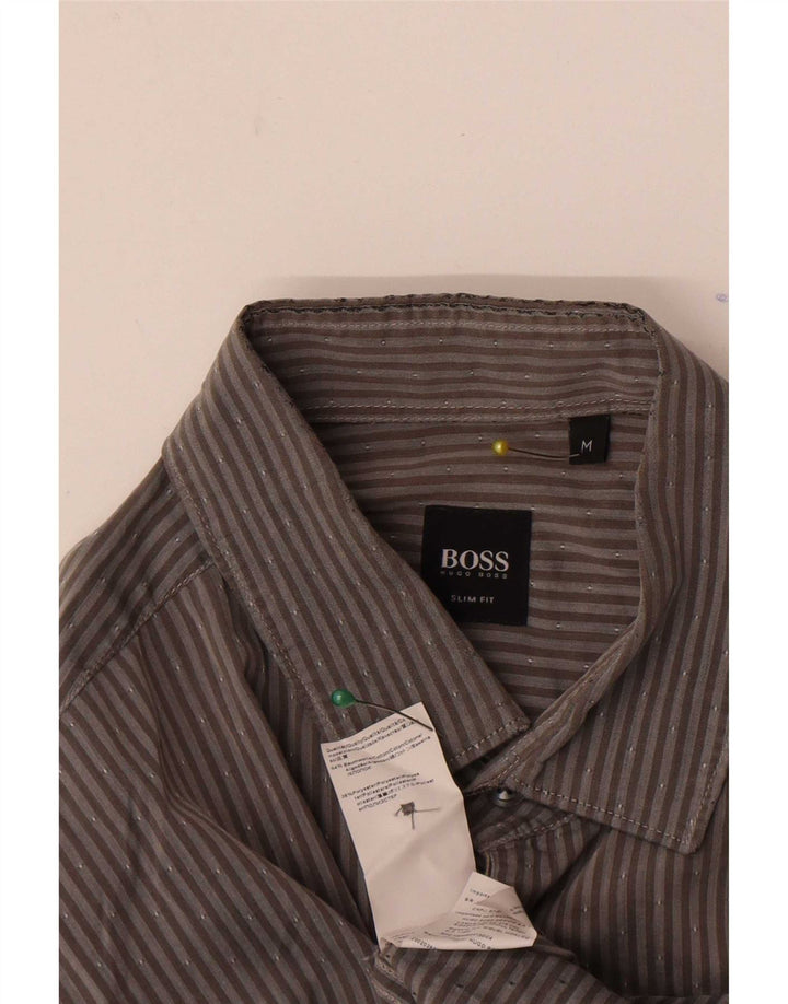Hugo Boss Mens Slim Fit Shirt Medium Grey Pinstripe Cotton