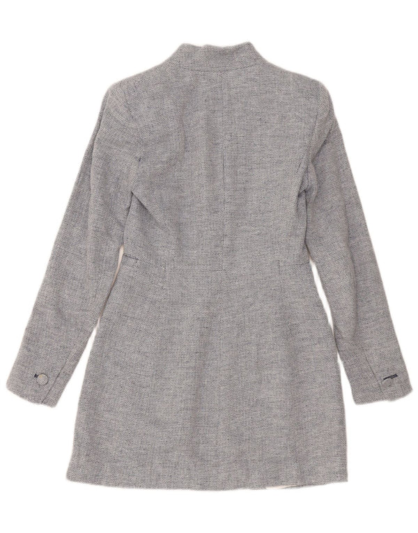 Zara Womens Longline Blazer Jacket UK 4 XS Blue Chevron Modern