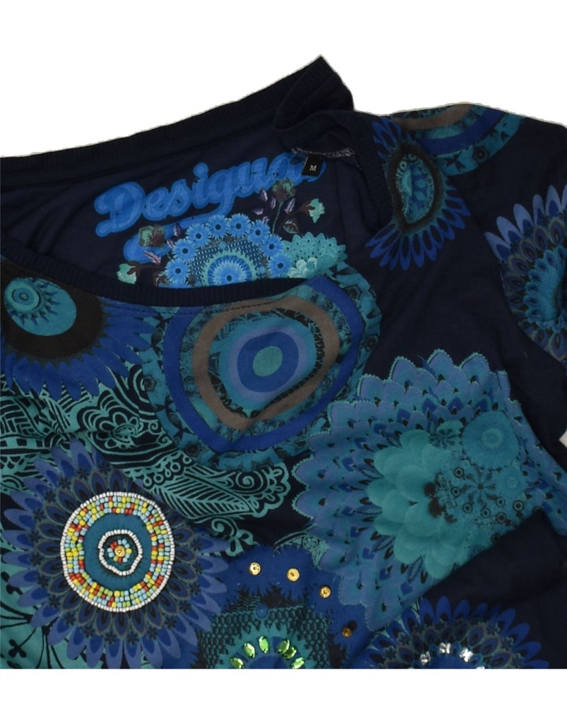 DESIGUAL Womens Graphic Top Long Sleeve UK 12 Medium Navy Blue Floral | Vintage Desigual | Thrift | Second-Hand Desigual | Used Clothing | Messina Hembry 