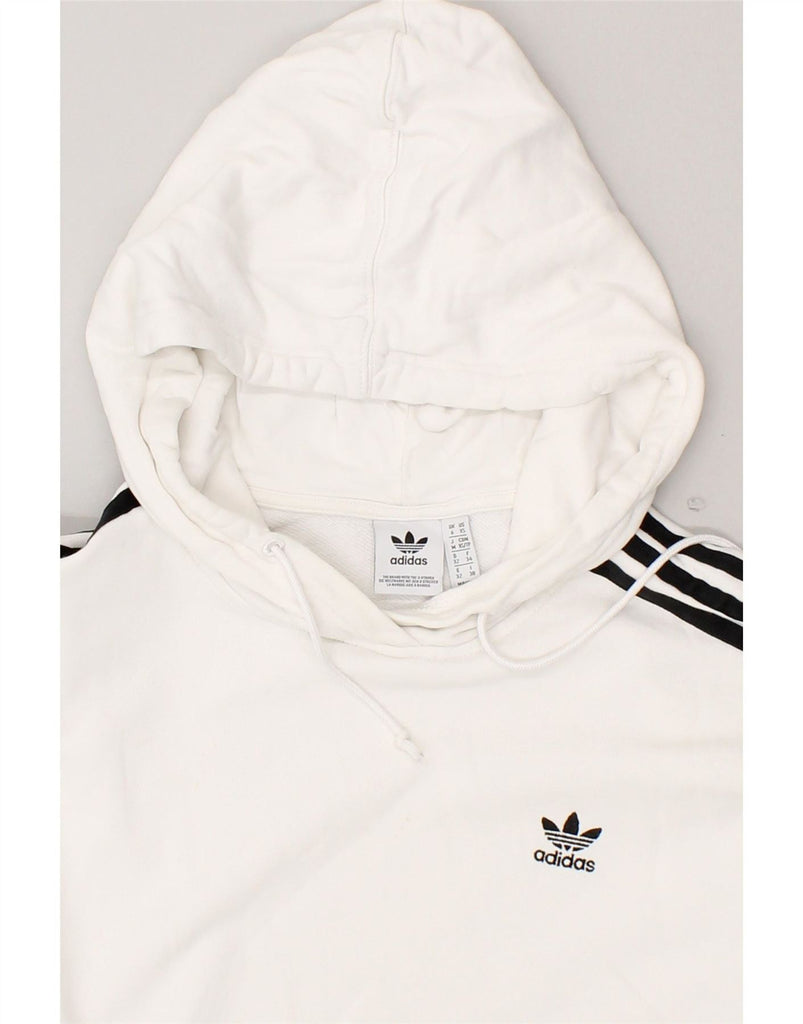 ADIDAS Womens Oversized Crop Hoodie Jumper UK 6 XS White Cotton Vintage Adidas and Second-Hand Adidas from Messina Hembry 