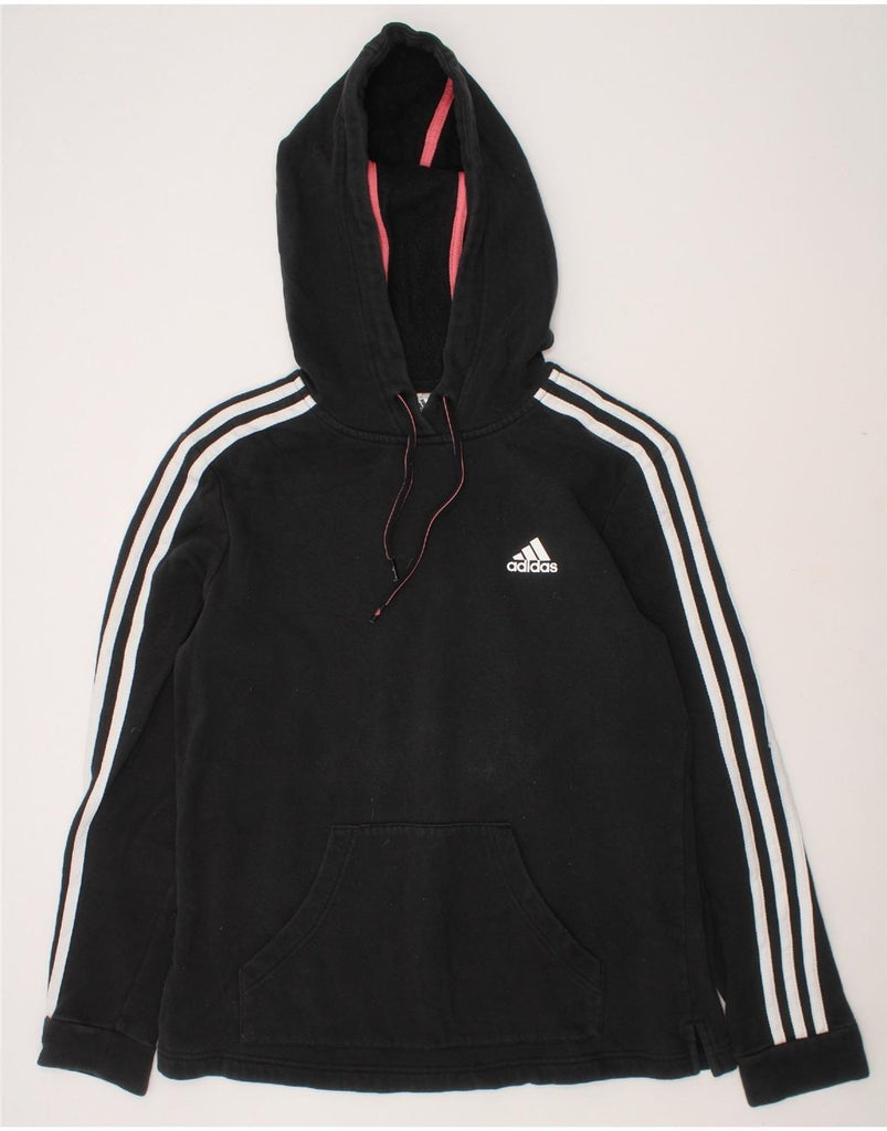 ADIDAS Womens Hoodie Jumper UK 8/10 Small Black Cotton Vintage Adidas and Second-Hand Adidas from Messina Hembry 