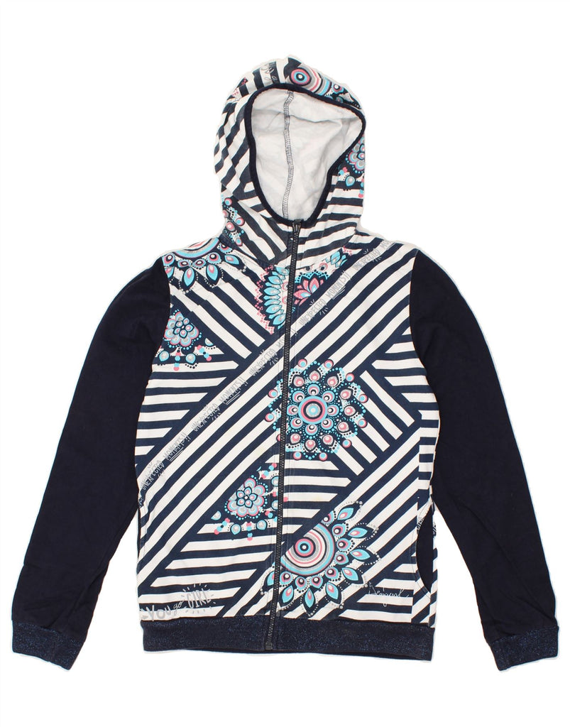 DESIGUAL Girls Graphic Zip Hoodie Sweater 13-14 Years Navy Blue Floral | Vintage Desigual | Thrift | Second-Hand Desigual | Used Clothing | Messina Hembry 