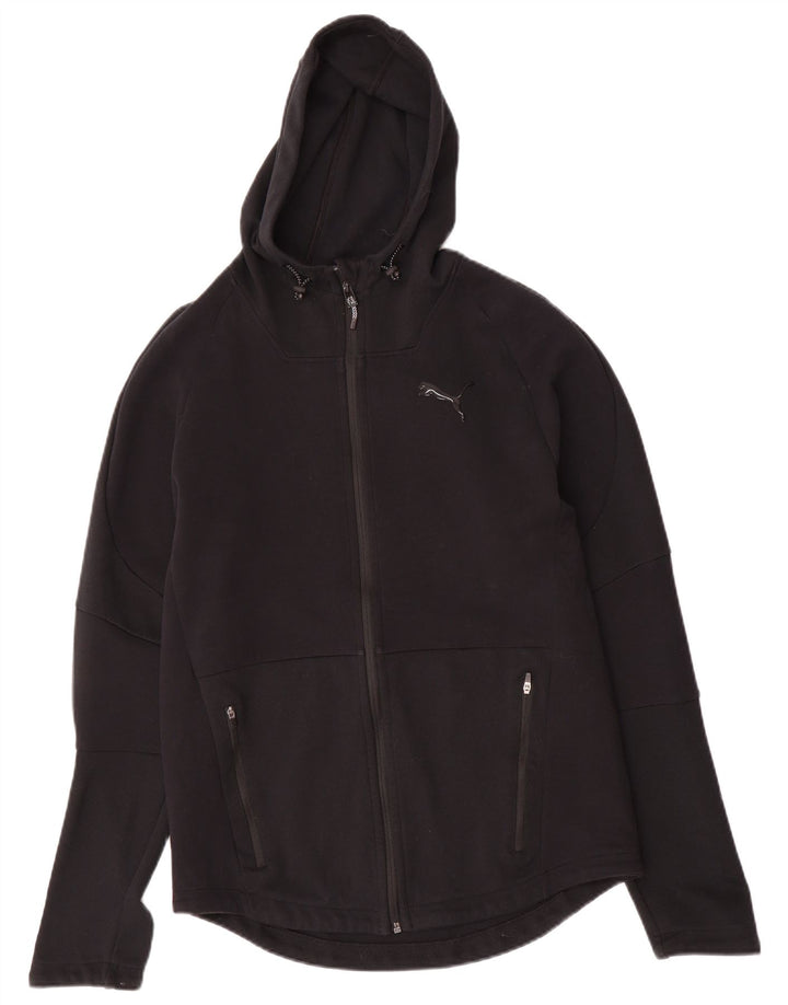 PUMA Womens Zip Hoodie Sweater UK 14 Medium Black Cotton
