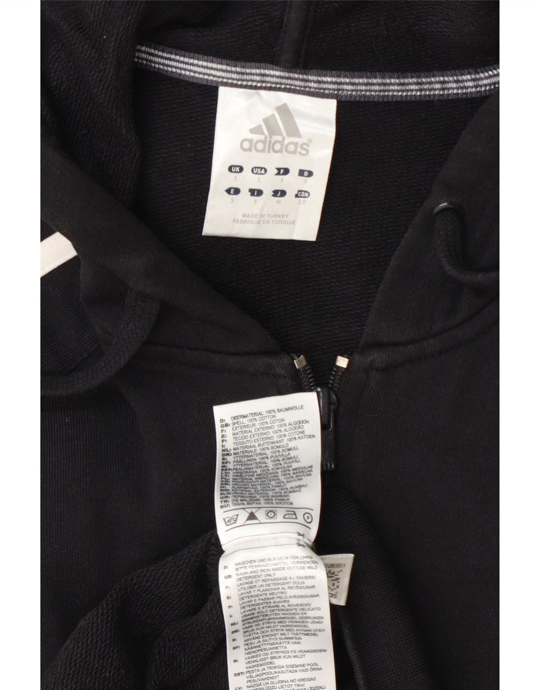 Adidas Mens Zip Hoodie Sweater Small Black Cotton