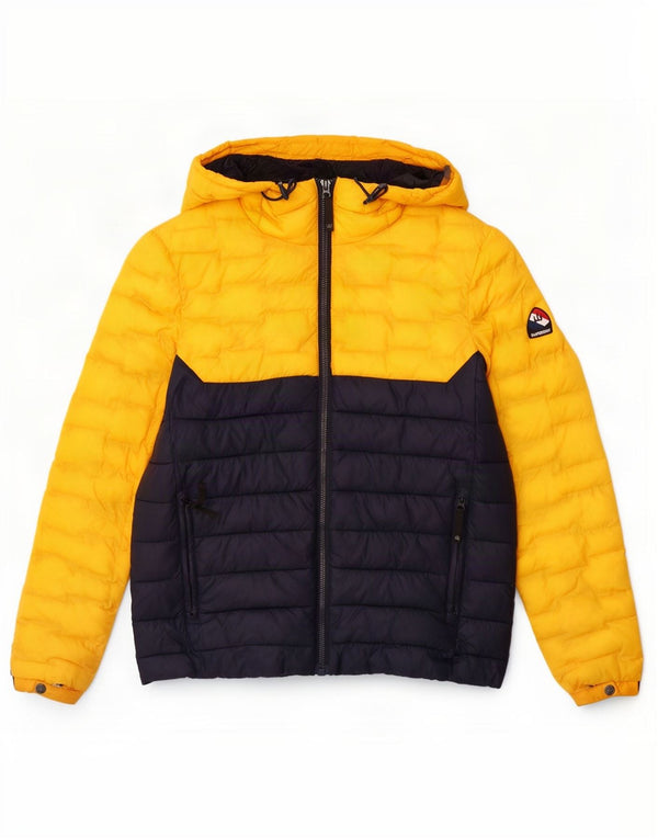 Superdry Mens Hooded Padded Jacket UK 38 Medium Yellow Colourblock