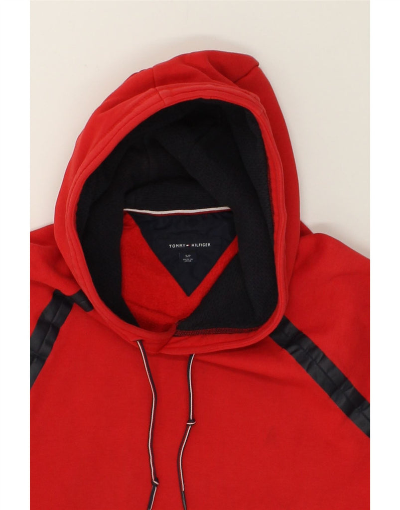 TOMMY HILFIGER Mens Hoodie Jumper Small Red Colourblock Cotton | Vintage Tommy Hilfiger | Thrift | Second-Hand Tommy Hilfiger | Used Clothing | Messina Hembry 