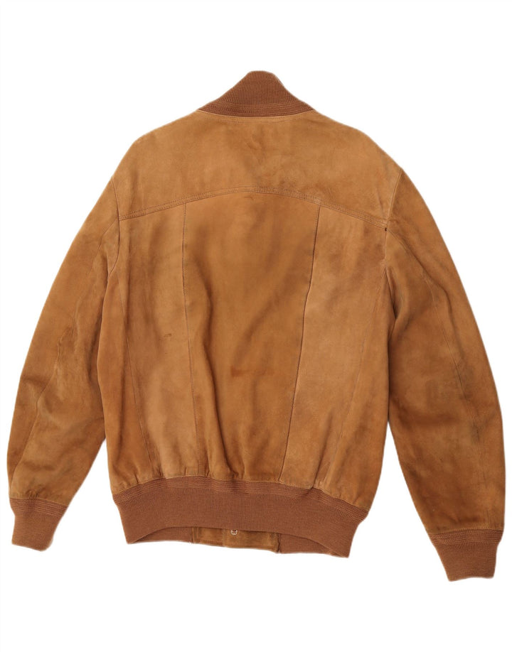 Vintage Mens Suede Bomber Jacket UK 38 Medium Brown Leather