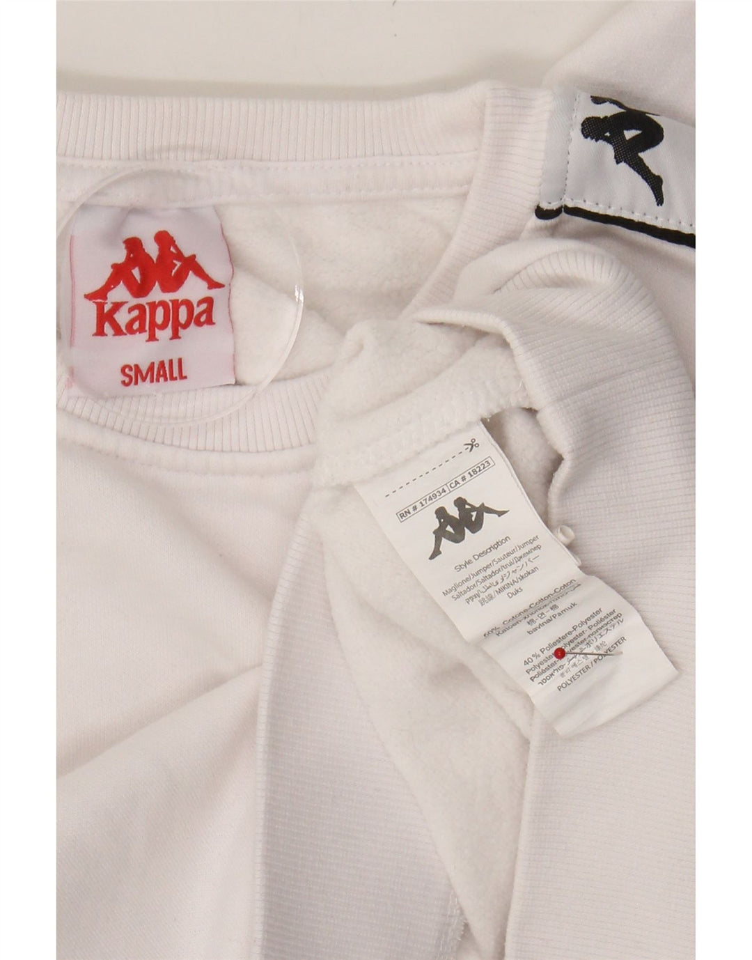 KAPPA Womens Oversized Crop Graphic Sweatshirt Jumper UK 10 Small White Vintage Kappa and Second-Hand Kappa from Messina Hembry 