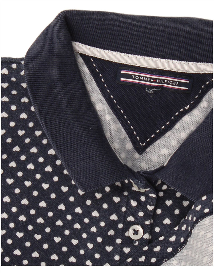 TOMMY HILFIGER Womens Polo Shirt UK 12 Medium Navy Blue Spotted