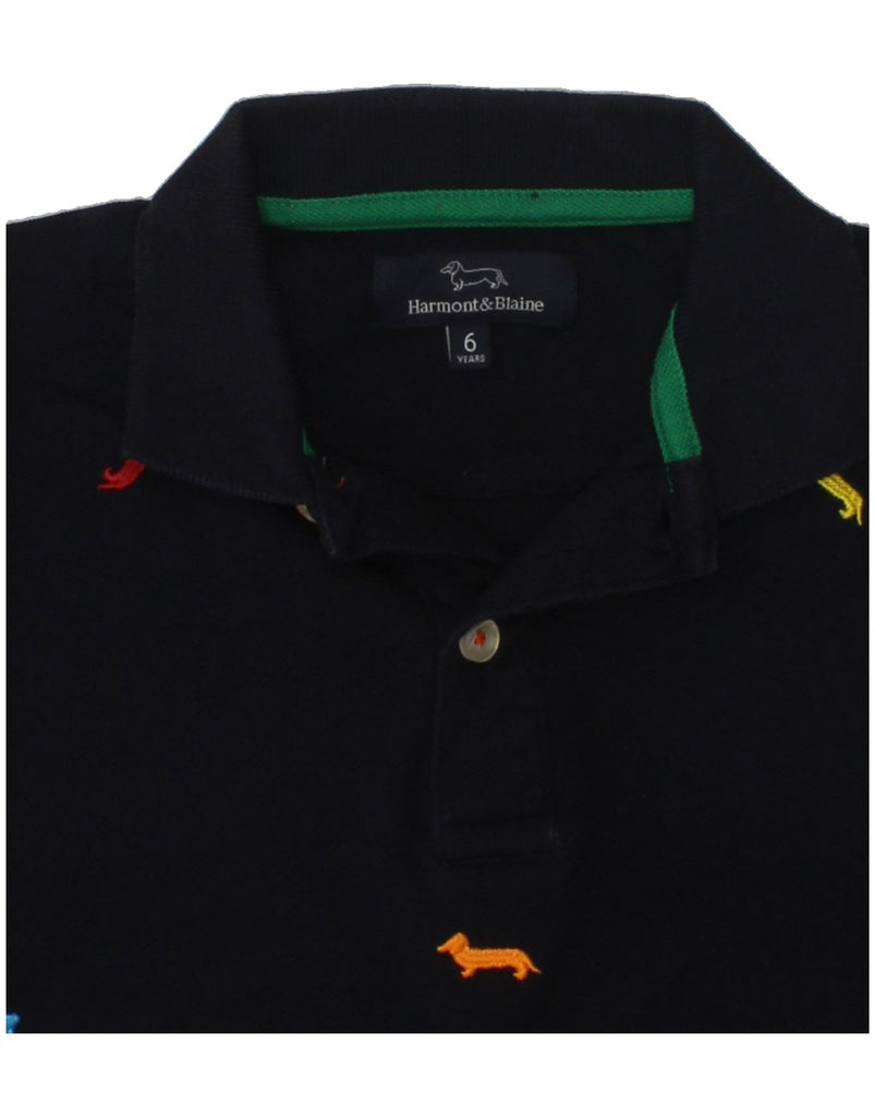 HARMONT & BLAINE Boys Polo Shirt 5-6 Years Navy Blue Animal Print Cotton | Vintage Harmont & Blaine | Thrift | Second-Hand Harmont & Blaine | Used Clothing | Messina Hembry 