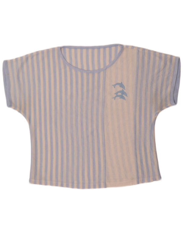 Vintage Womens T-Shirt Top UK 16 Large Blue Striped