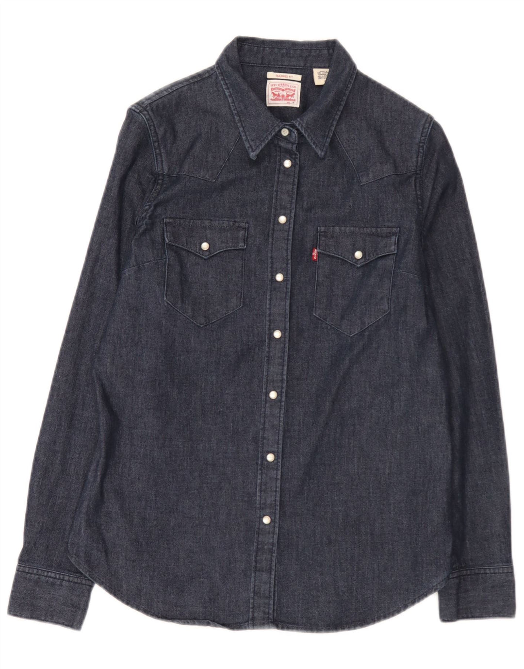 Levi's Womens Tailored Fit Denim Shirt UK 14 Medium Navy Blue Cotton