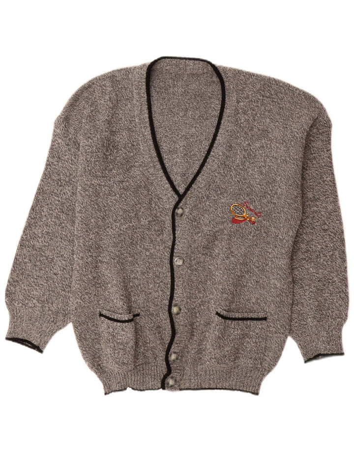 Vintage Mens Cardigan Sweater Large Grey Flecked Wool