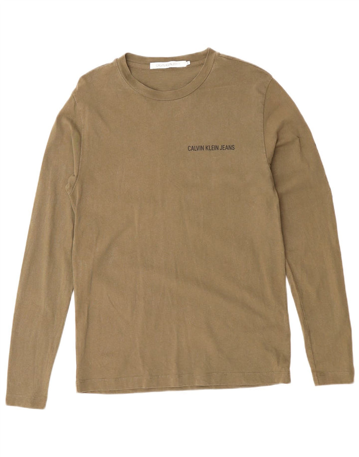 CALVIN KLEIN JEANS Mens Top Long Sleeve Small Khaki Cotton