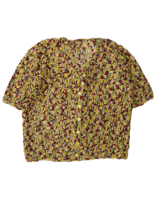 Vintage Womens Short Sleeve Cardigan Sweater UK 14 Medium Multicoloured