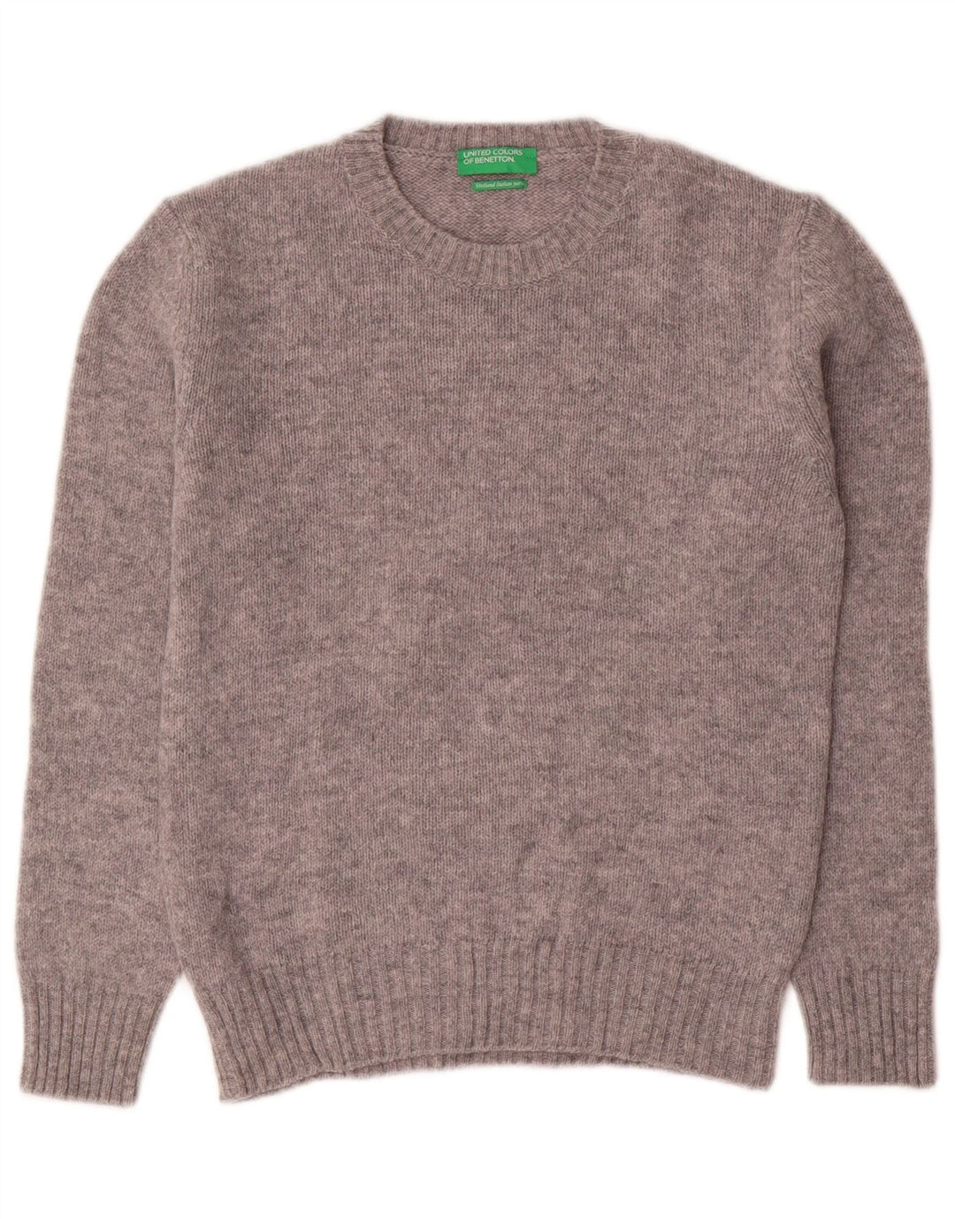 Benetton Womens Crew Neck Jumper Sweater UK 10 Small Grey Flecked Wool