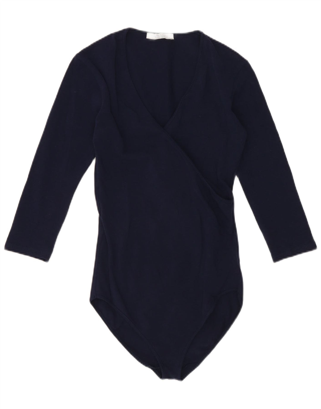 Zara Womens 3/4 Sleeve Bodysuit UK 8 Small Navy Blue Cotton