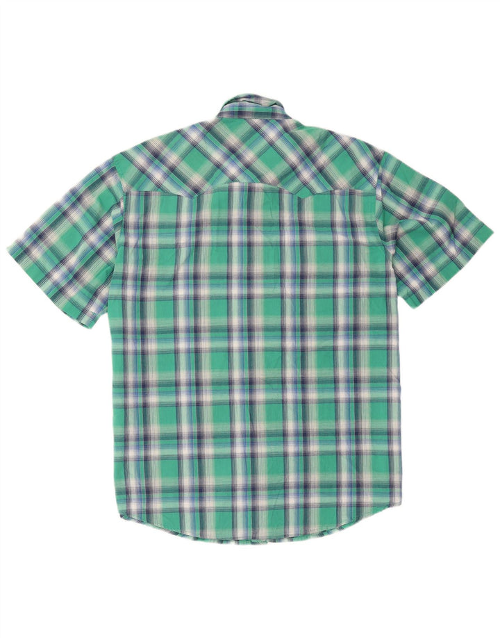 Wrangler Mens Short Sleeve Shirt XL Green Check Cotton