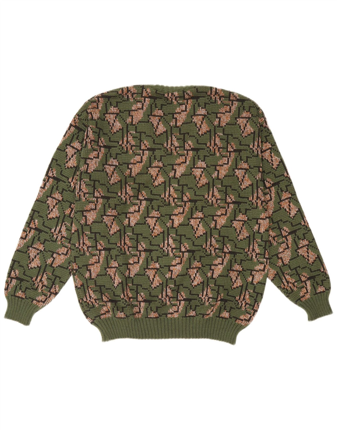 Vintage Mens V-Neck Jumper Sweater IT 52 Large Green Geometric
