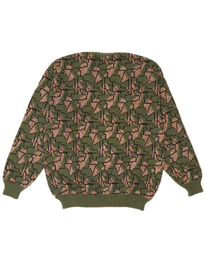 Vintage Mens V-Neck Jumper Sweater IT 52 Large Green Geometric