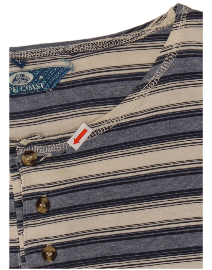 VINTAGE Mens T-Shirt Top XL Navy Blue Striped Cotton