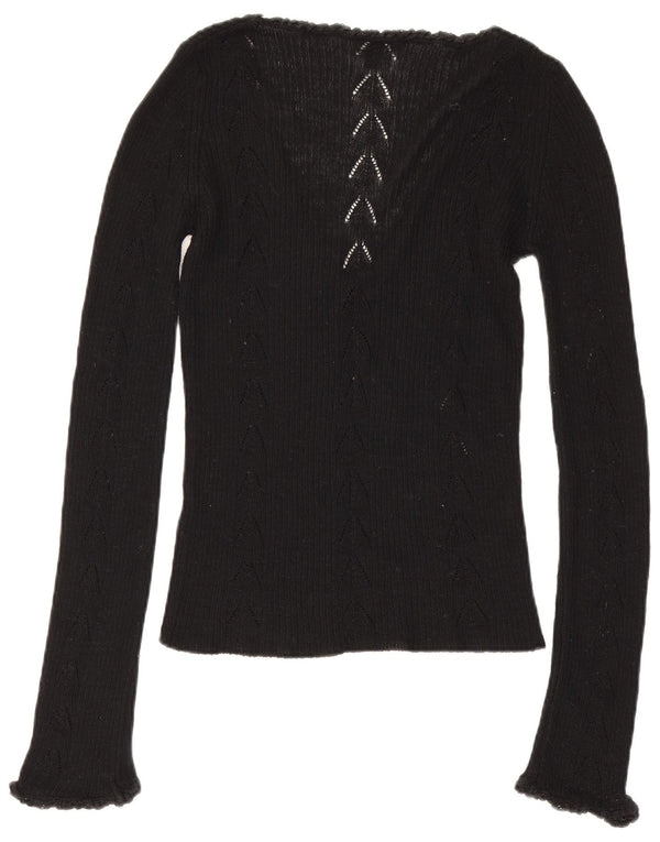 Calvin Klein Womens Graphic Top Long Sleeve UK 12 Medium Black
