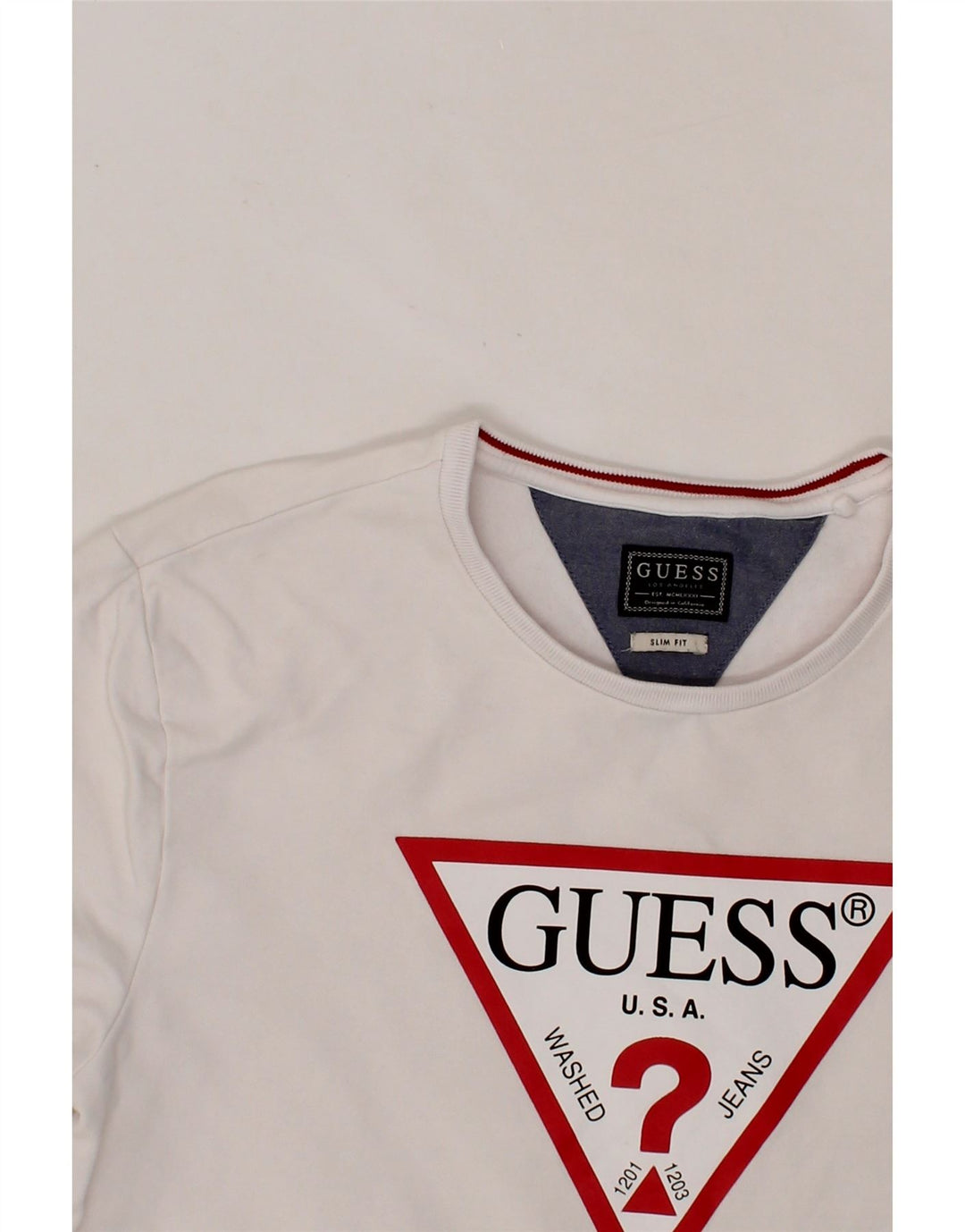 GUESS Mens Slim Fit Graphic Sweatshirt Jumper XL White Cotton Vintage Guess and Second-Hand Guess from Messina Hembry 