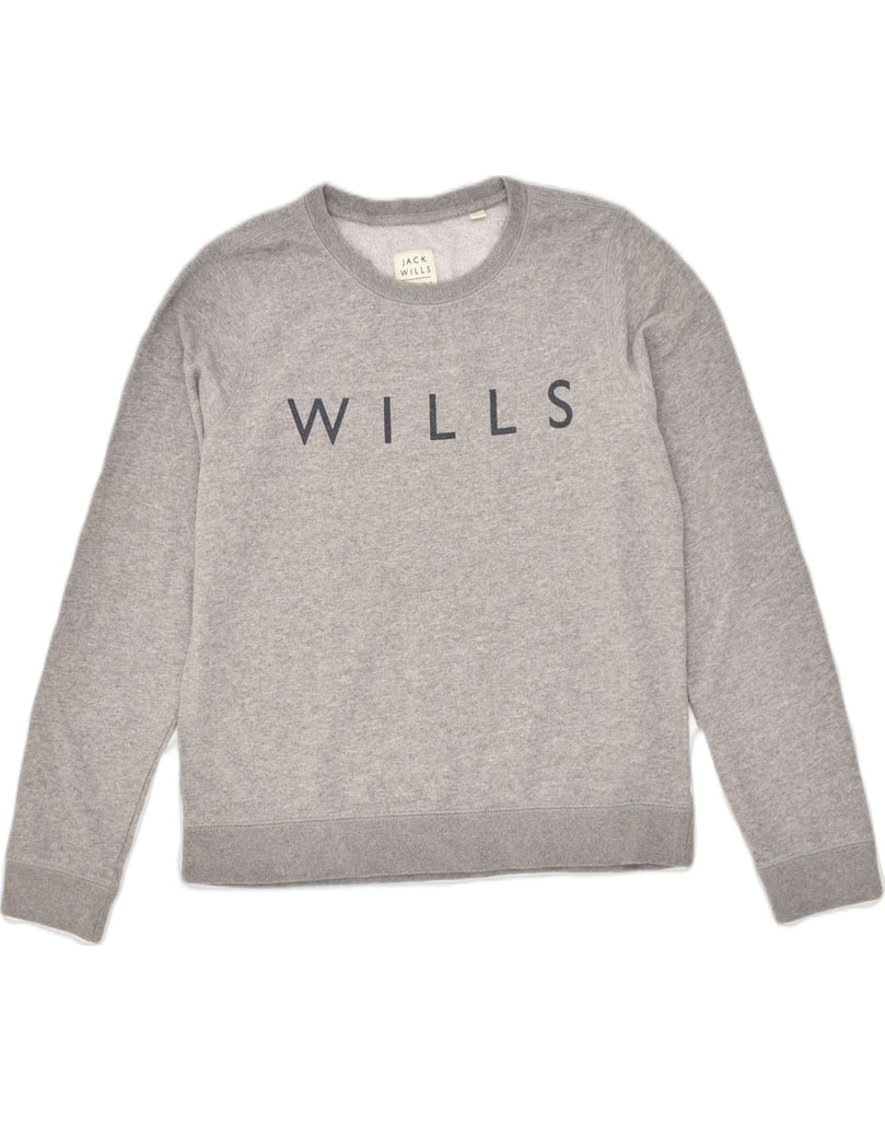 JACK WILLS Womens Graphic Sweatshirt Jumper UK 12 Medium Grey Cotton | Vintage Jack Wills | Thrift | Second-Hand Jack Wills | Used Clothing | Messina Hembry 