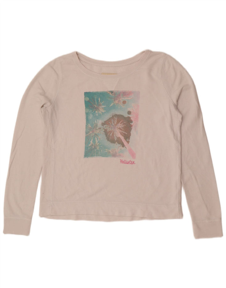 Hollister Womens Graphic Sweatshirt Jumper UK 16 Large White