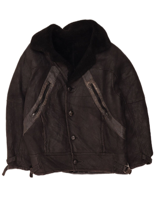 Vintage Mens Shearling Jacket UK 42 XL Black