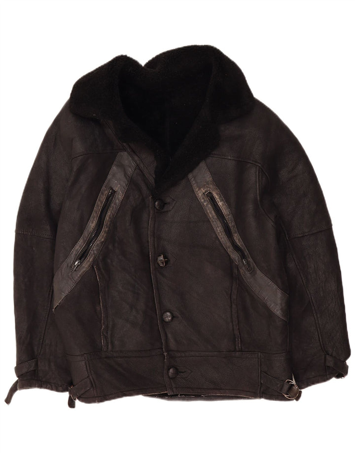 Vintage Mens Shearling Jacket UK 42 XL Black