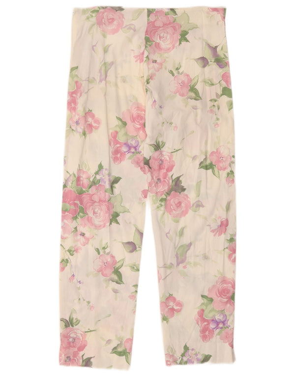 Vintage Womens Cropped Trousers IT 44 Medium W28 L25 White Floral Cotton